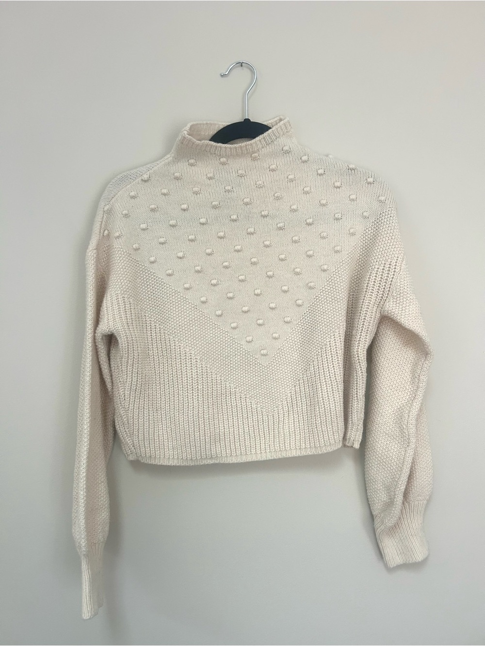 Cynthia Rowley Cream Bobble Mock-Neck Sweater